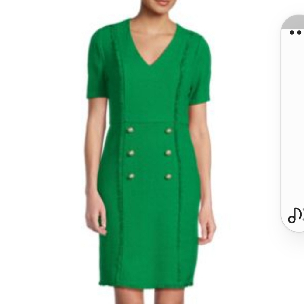 Nanette Lepore green double breathed tweed sheath dress